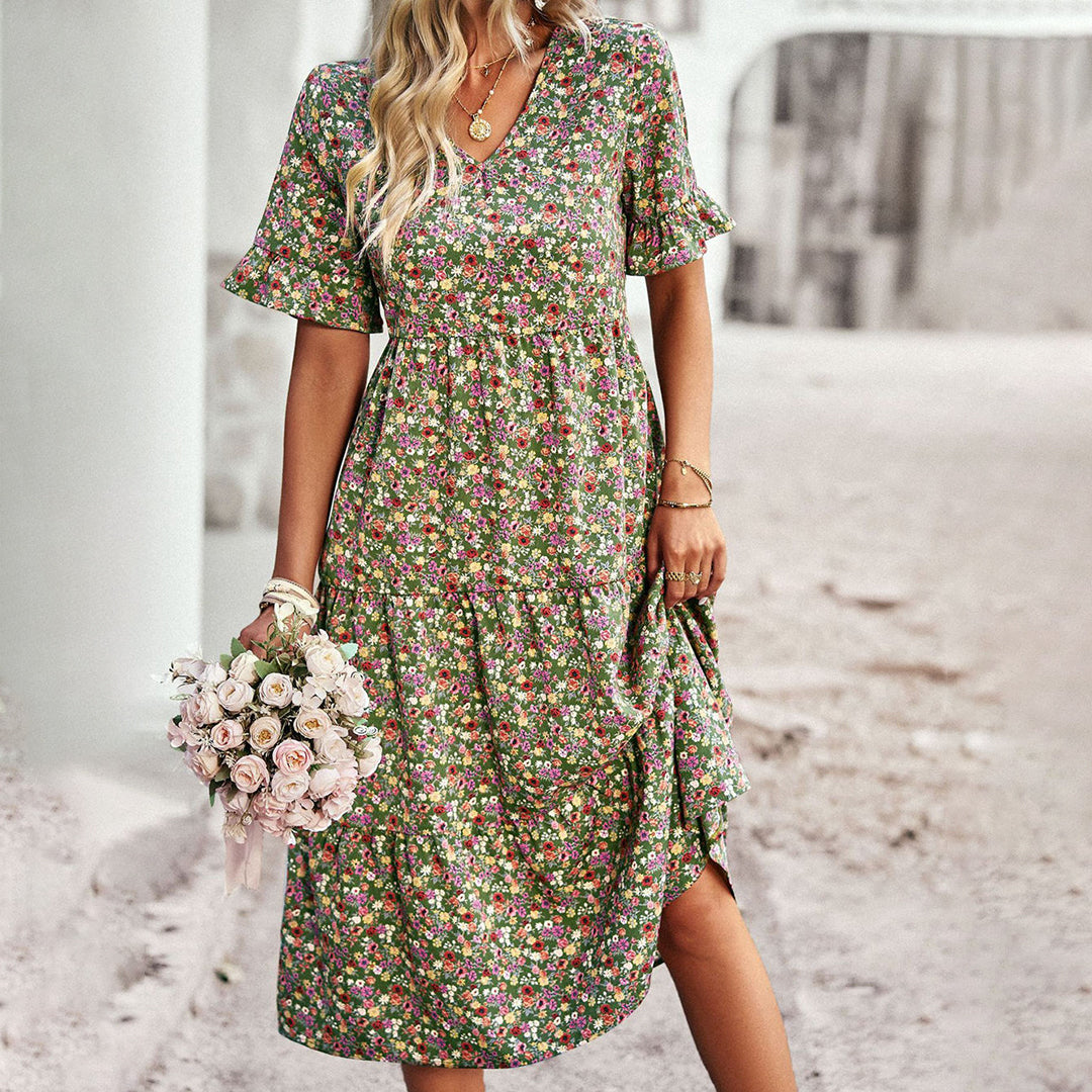 Bloemenprint Midi-jurk - Lila