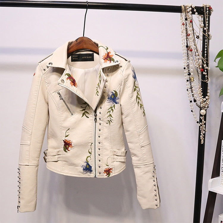 Geborduurde Dames Kunstlederen Motorjack – Eleonora