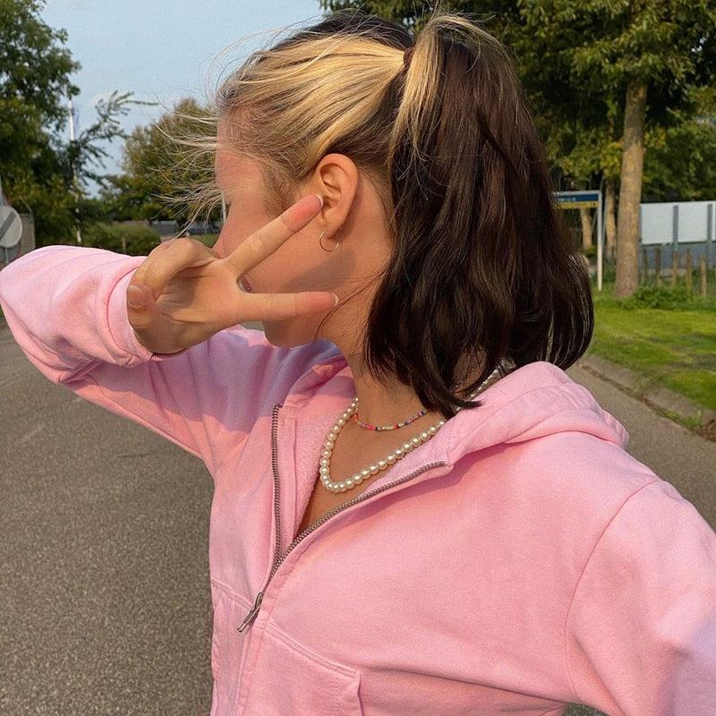 Trendy figuurlijke dames cropped zip-up hoodie met capuchon - Alina