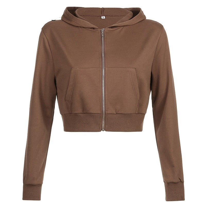 Trendy figuurlijke dames cropped zip-up hoodie met capuchon - Alina