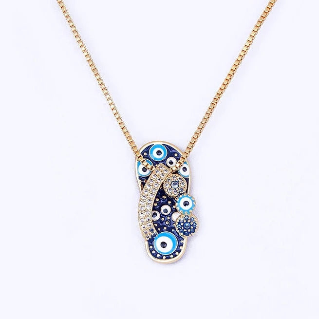 Gouden Ketting met Flip Flop Hanger en Boze Oog - Selma