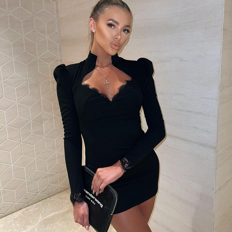 Zwarte Mini Jurk met Kanten Details - Noa