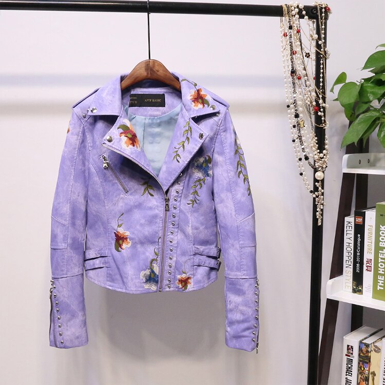 Geborduurde Dames Kunstlederen Motorjack – Eleonora