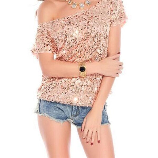 Trendy One Shoulder T-shirt met pailletten voor zomernachten -  GlamGlanz