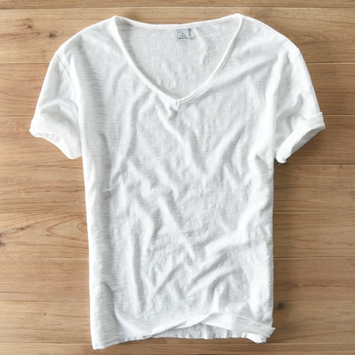 Lichte linnen V-hals shirt heren – Ademend & Zomerachtig – Thilo