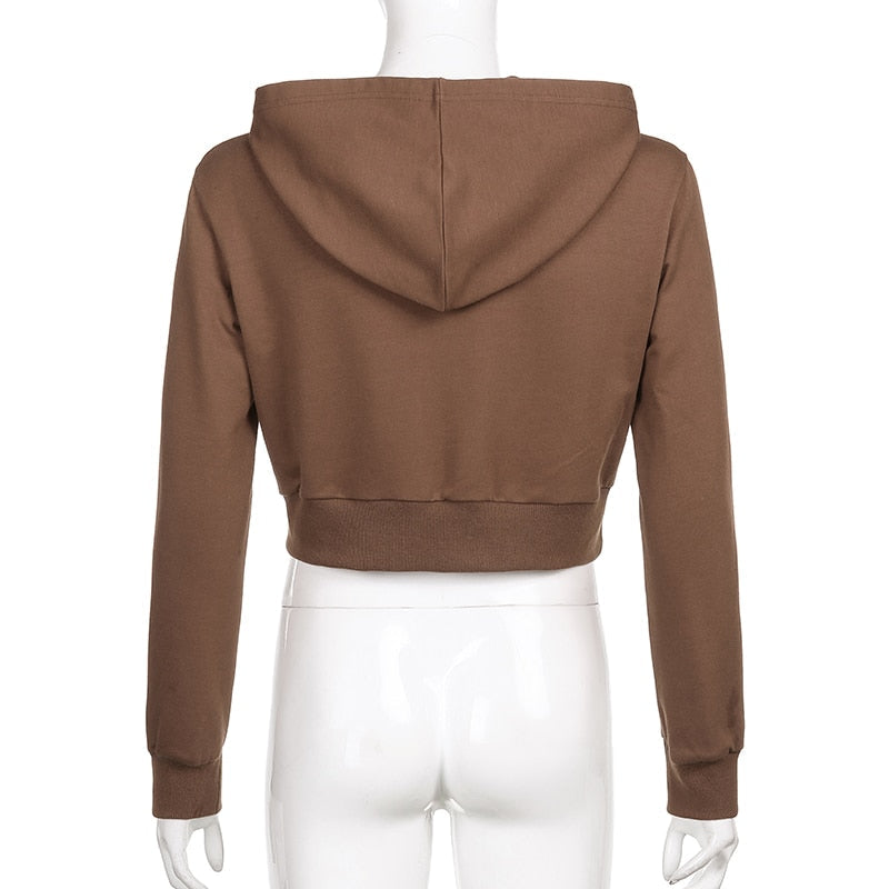 Trendy figuurlijke dames cropped zip-up hoodie met capuchon - Alina