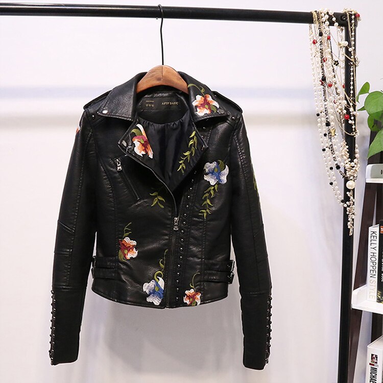 Geborduurde Dames Kunstlederen Motorjack – Eleonora