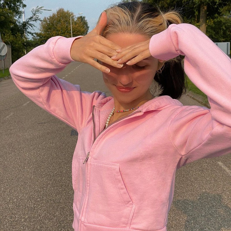 Trendy figuurlijke dames cropped zip-up hoodie met capuchon - Alina