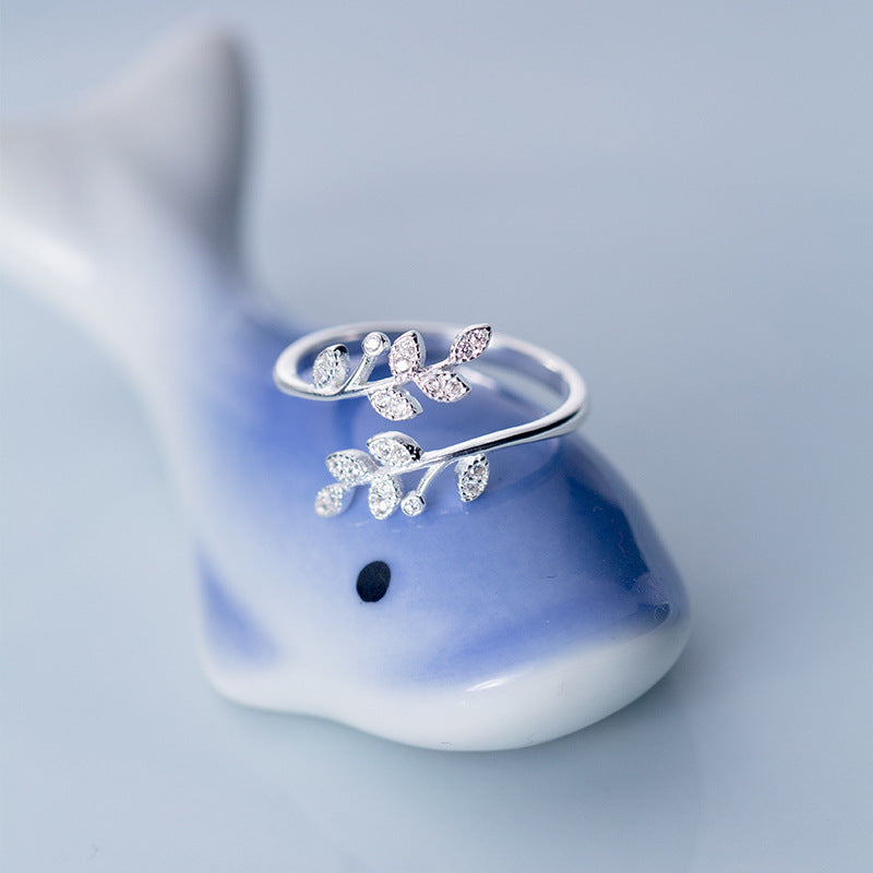 Verstelbare Bladerenring met Zirkonia - Amalthea