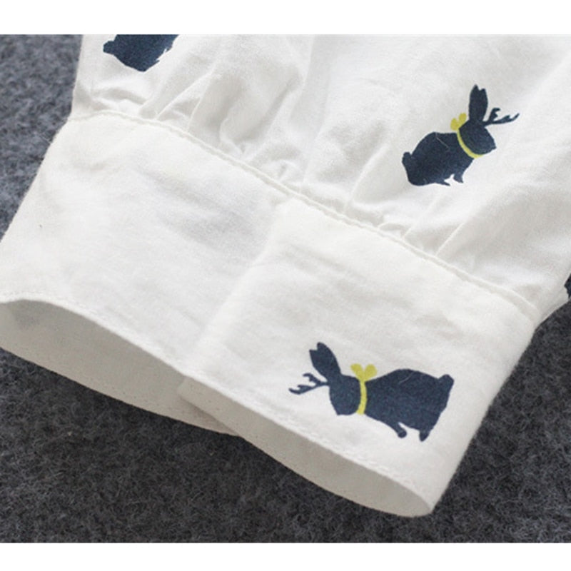 Speelse shirtjurk met konijnenprint en reverskraag - Elina