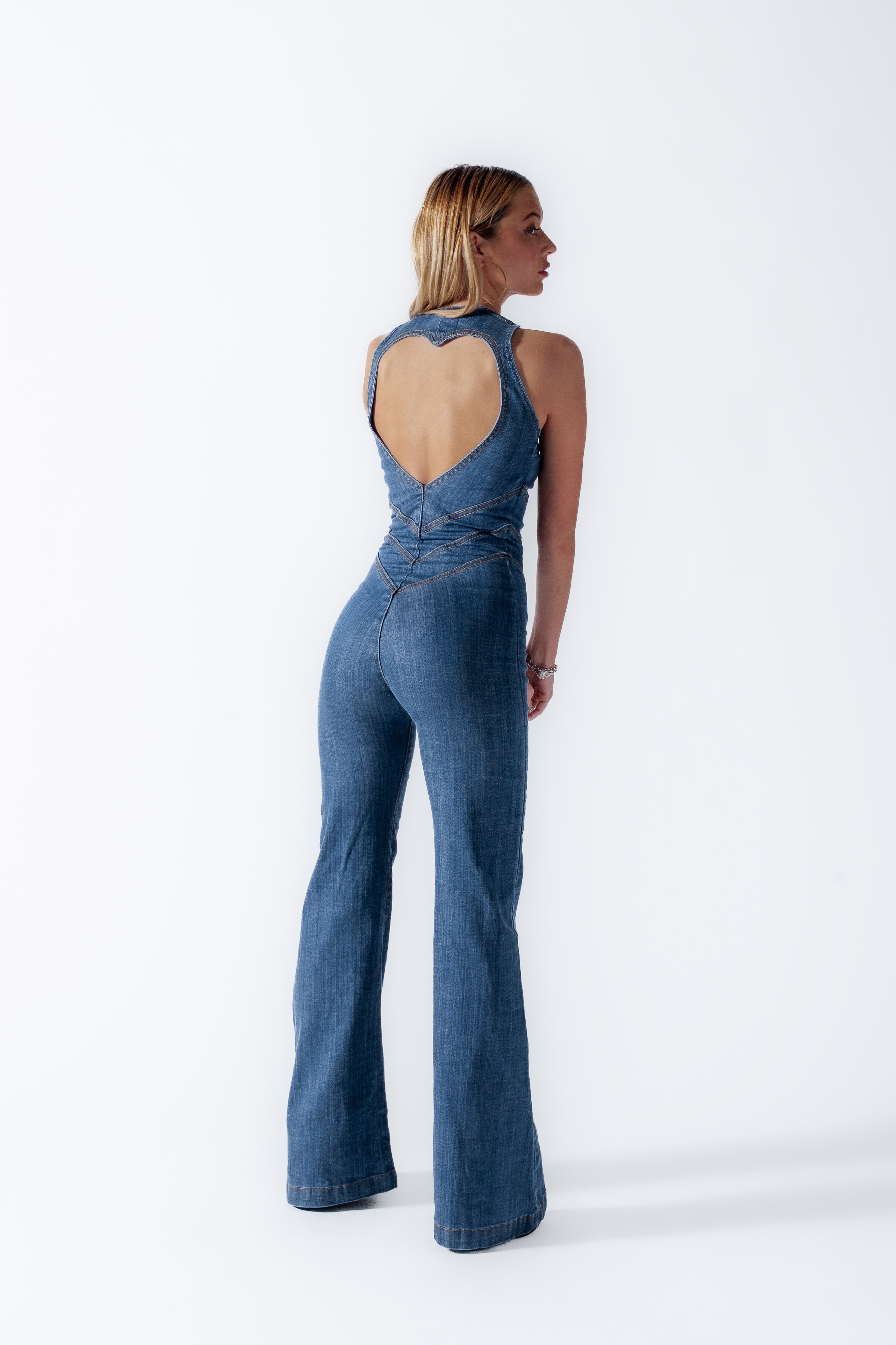 Hartvormige Rugloze Dames Denim Jumpsuit – Sakura