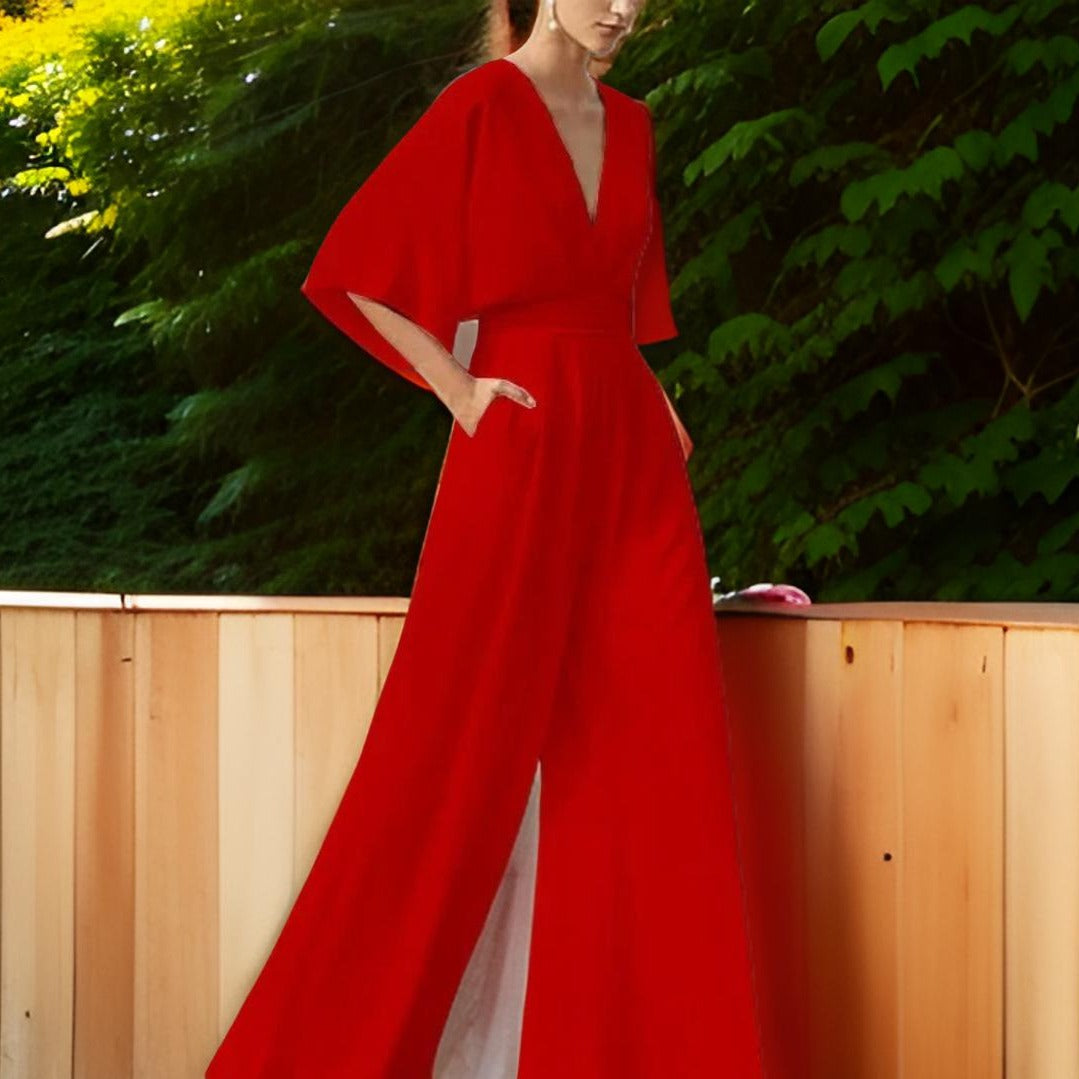 V-hals Jumpsuit met Driekwart Mouwen - Aurora Chic