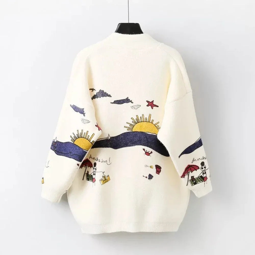 Gebreide Cardigan met Speelse Print en Knoopsluiting - Nova