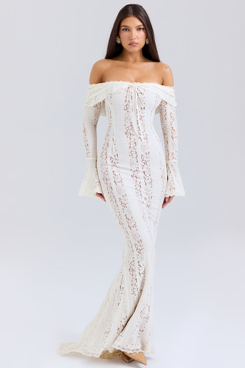 Off-Shoulder Zomer Maxi Jurk van bloemige kant – Alondra