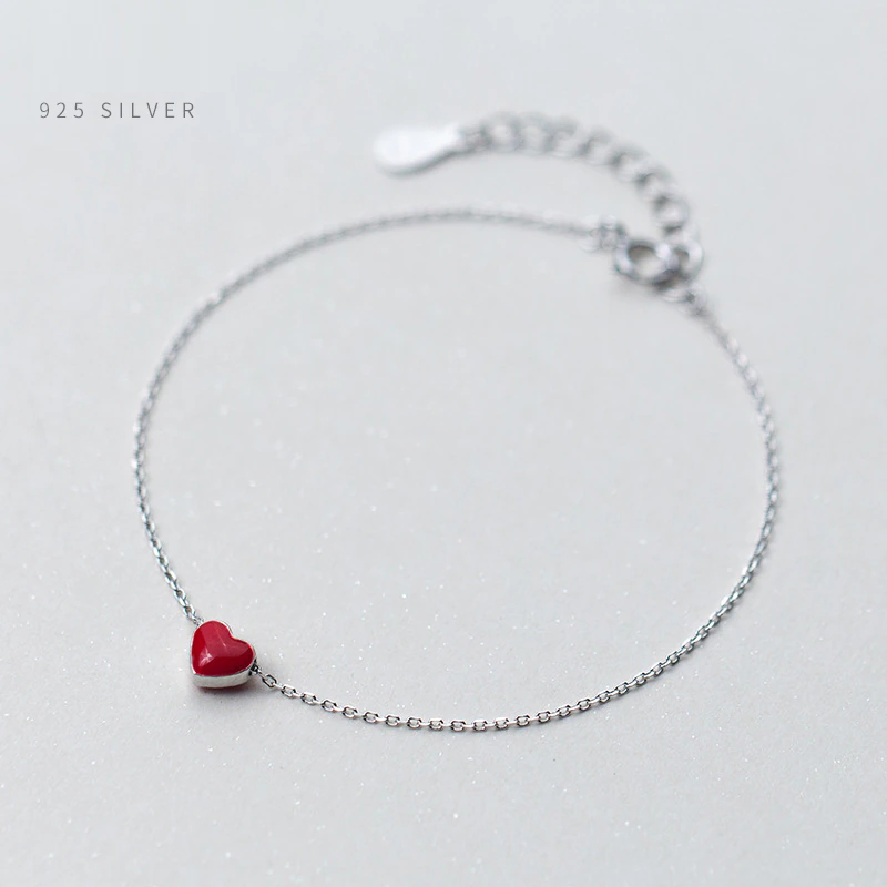 Zilveren Bedelarmband met Rood Hartje