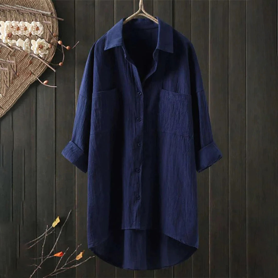 Luchtige Damesblouse met Lange Mouwen en Voorzakken – Selene