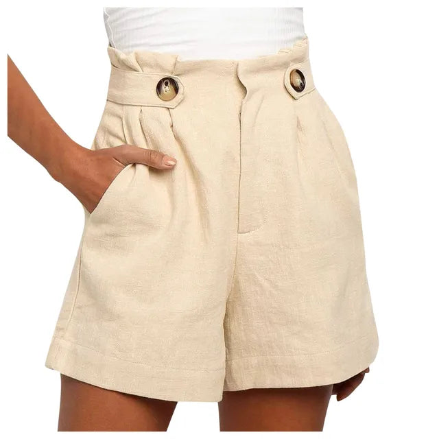 Beige Dames High Waist Zomershorts met wijde pijpen – Maya