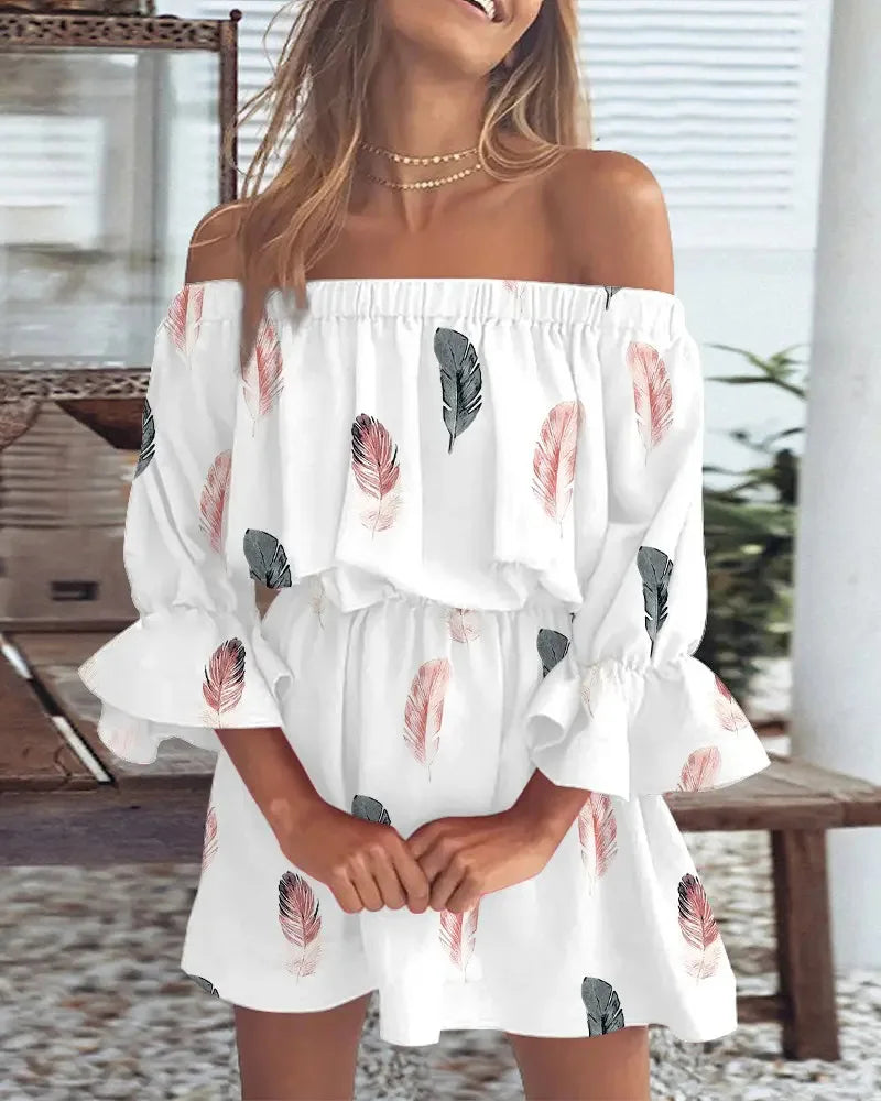 Trendy Boho mini jurkje met off-shoulder ontwerp en luchtige pasvorm - Ysa