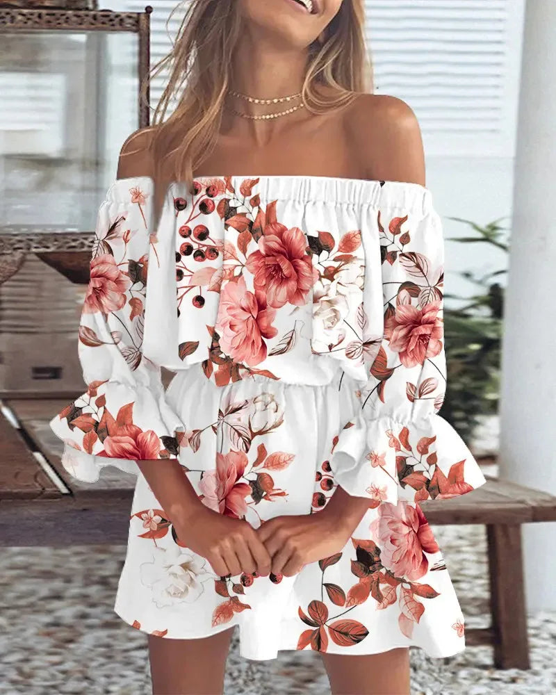 Trendy Boho mini jurkje met off-shoulder ontwerp en luchtige pasvorm - Ysa