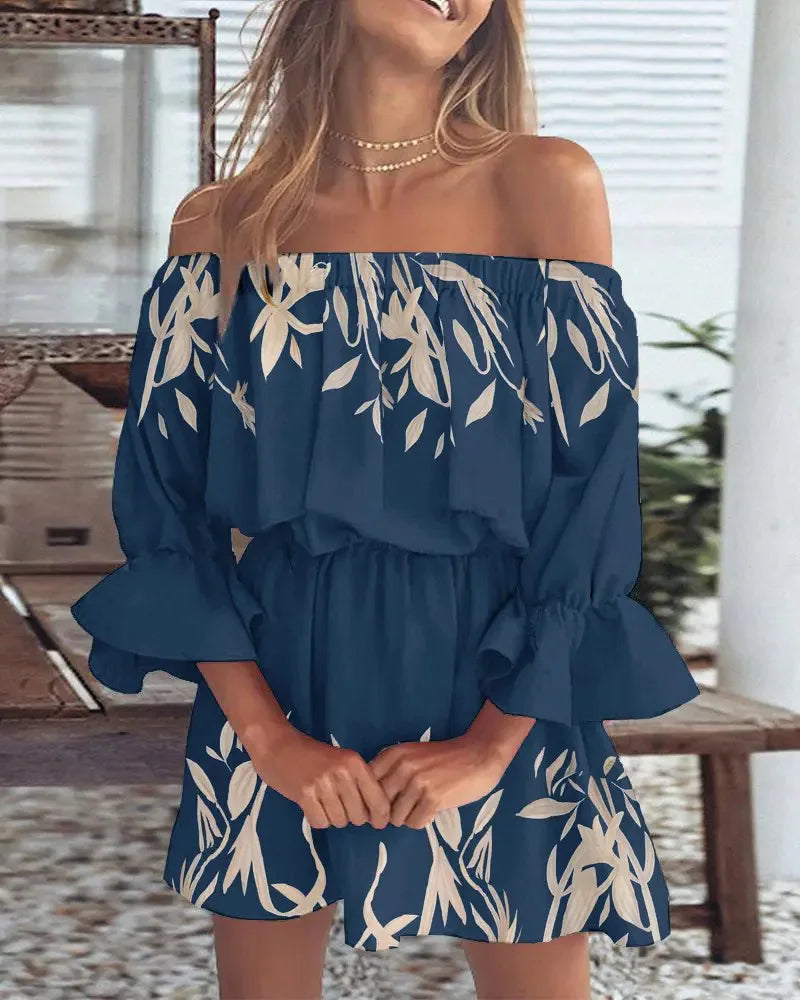 Trendy Boho mini jurkje met off-shoulder ontwerp en luchtige pasvorm - Ysa