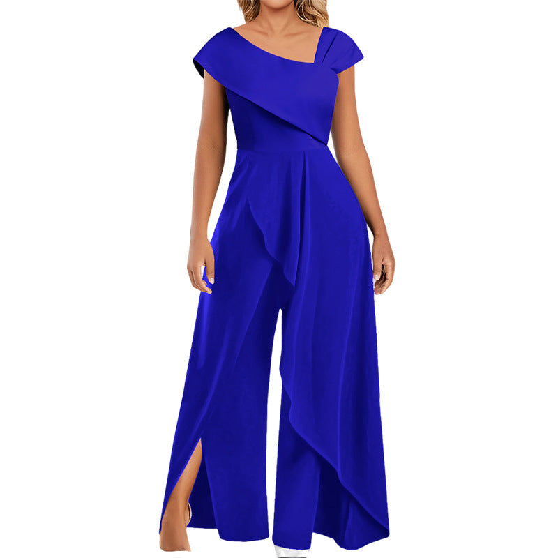 Asymmetrische Dames Jumpsuit met Diagonale Kraag – Selina