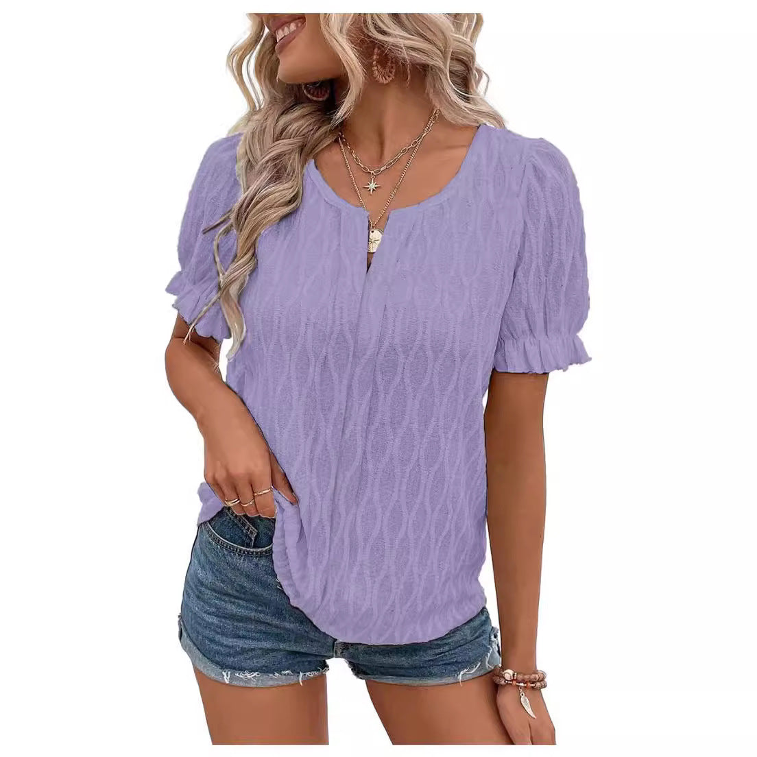 Luchtig & stijlvol dames pofmouwenshirt met kantaccent – Noemi