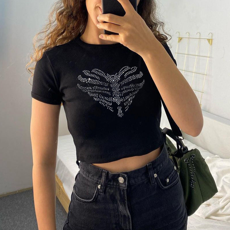 Trendy dames crop-top met strass-skeletpatroon - Yara