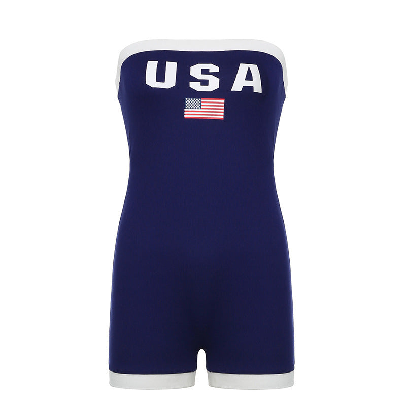 Trendy bandeau badpak met USA-motief en contrastdetails - Lexie