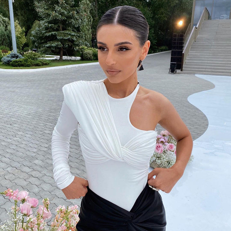 Stijlvolle dames lange mouwen bodysuit met drapeer-effect en figuuraccentuerend ontwerp – Mira