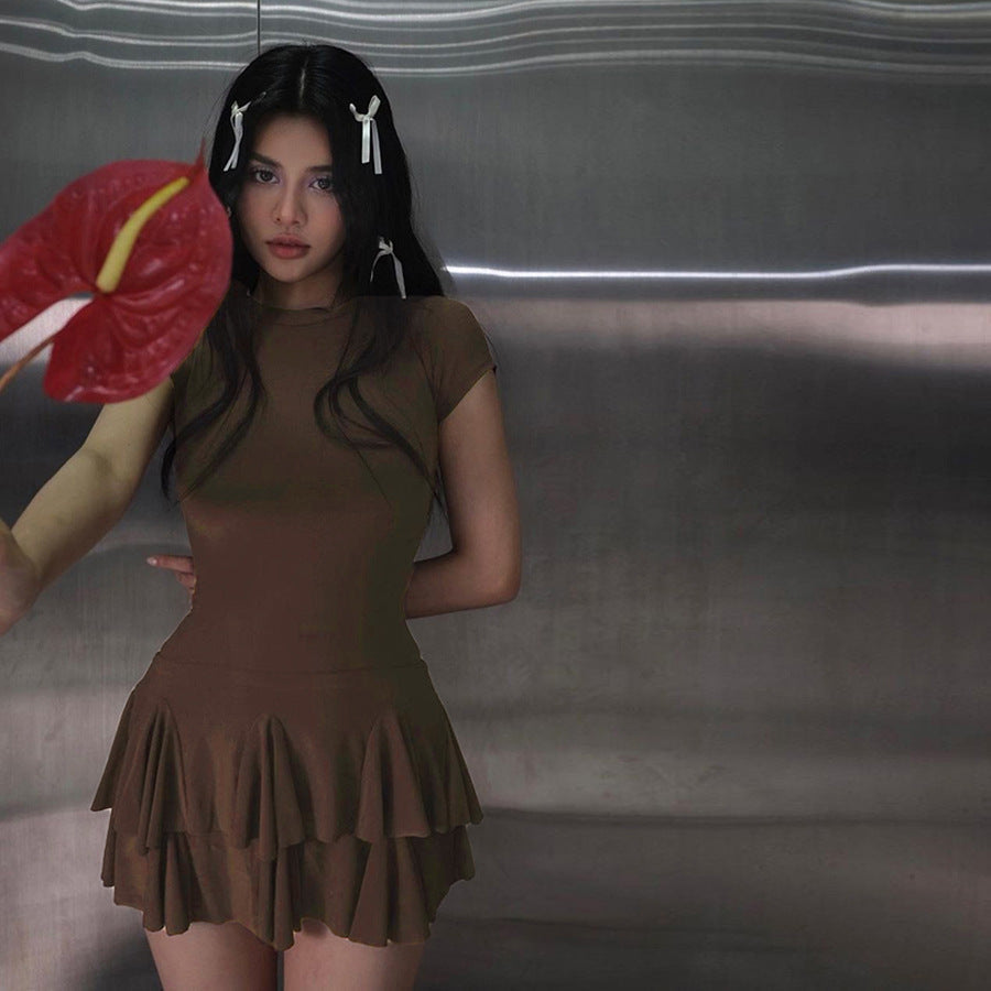 Stijlvolle Mini jurk met ruches en ronde halslijn – Nayeli