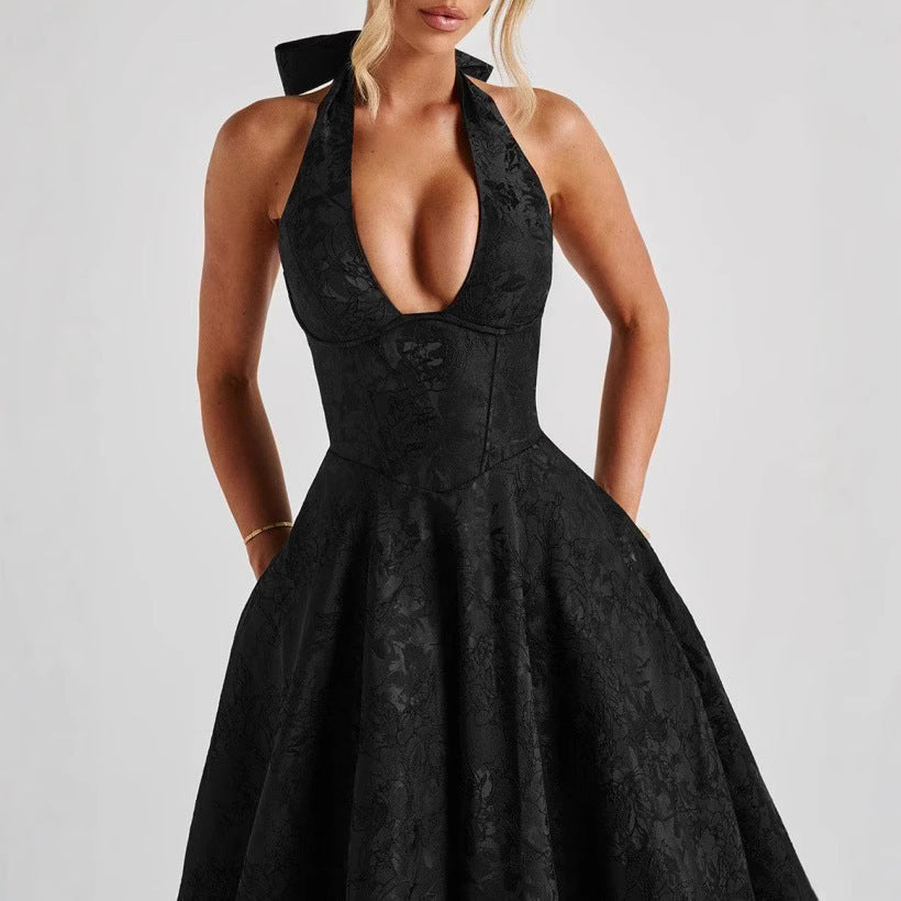 Stijlvolle dames A-lijn cocktailjurk met diepe V-hals – Liora