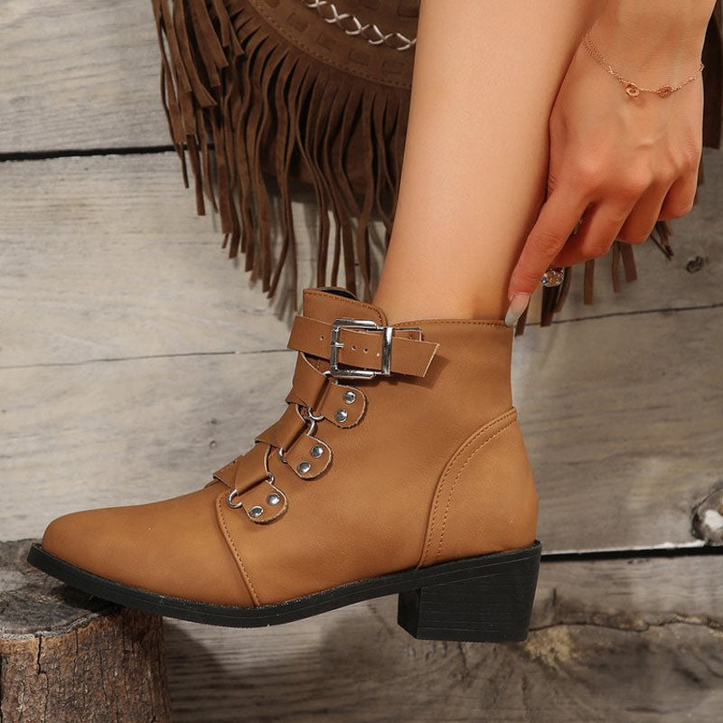 Dames Enkellaarsjes met Blokhak in Vintage Look – Yolisa