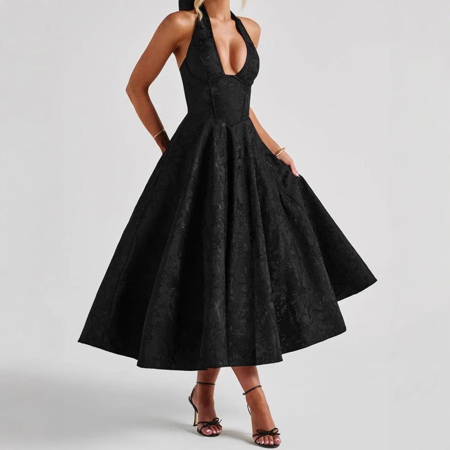 Stijlvolle dames A-lijn cocktailjurk met diepe V-hals – Liora