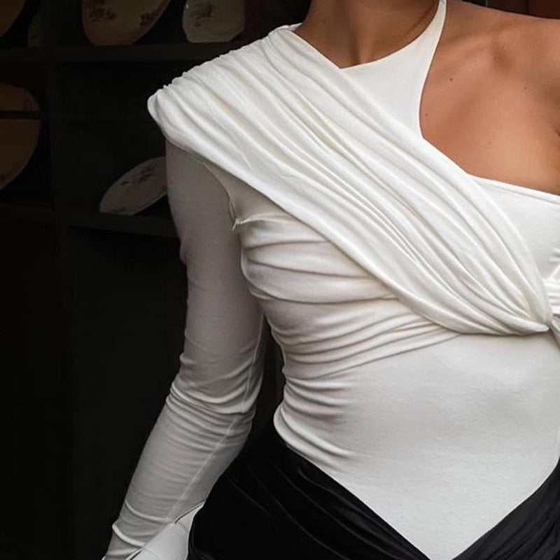 Stijlvolle dames lange mouwen bodysuit met drapeer-effect en figuuraccentuerend ontwerp – Mira