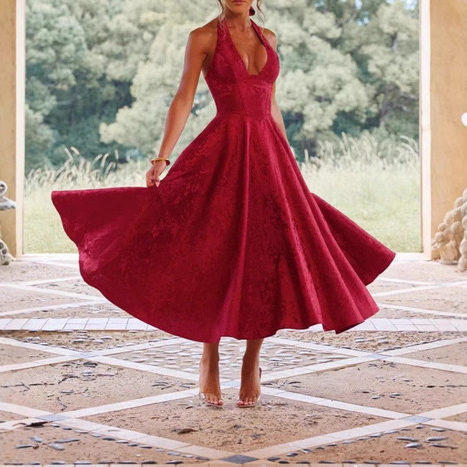 Stijlvolle dames A-lijn cocktailjurk met diepe V-hals – Liora