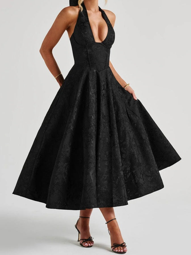 Stijlvolle dames A-lijn cocktailjurk met diepe V-hals – Liora