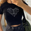Trendy dames crop-top met strass-skeletpatroon - Yara