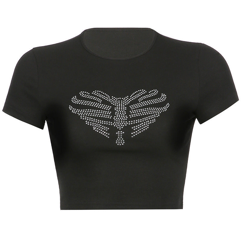 Trendy dames crop-top met strass-skeletpatroon - Yara