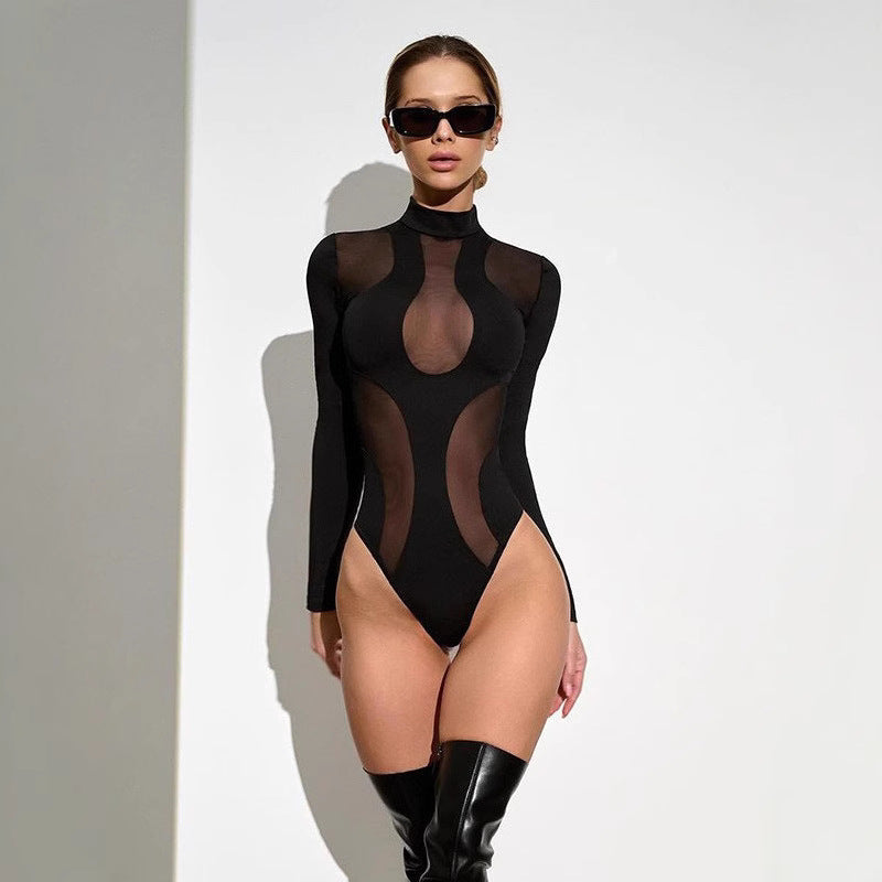 Trendy dames bodysuit met uitsneden en mesh-inzetten - Nayeli