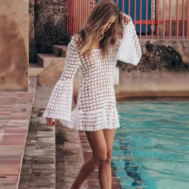 Rugloze zomer mini jurk met uitlopende mouwen – Maja