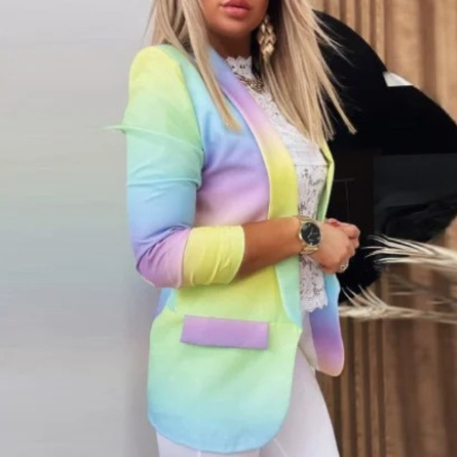 Damesblazer met Omslagkraag en Print - Bella