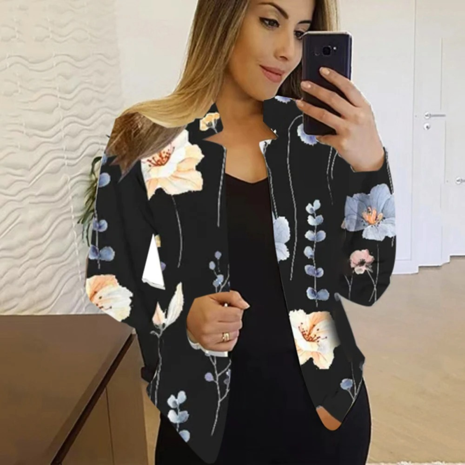 Artistieke Damesblazer met Ink & Wash Design - Amaya