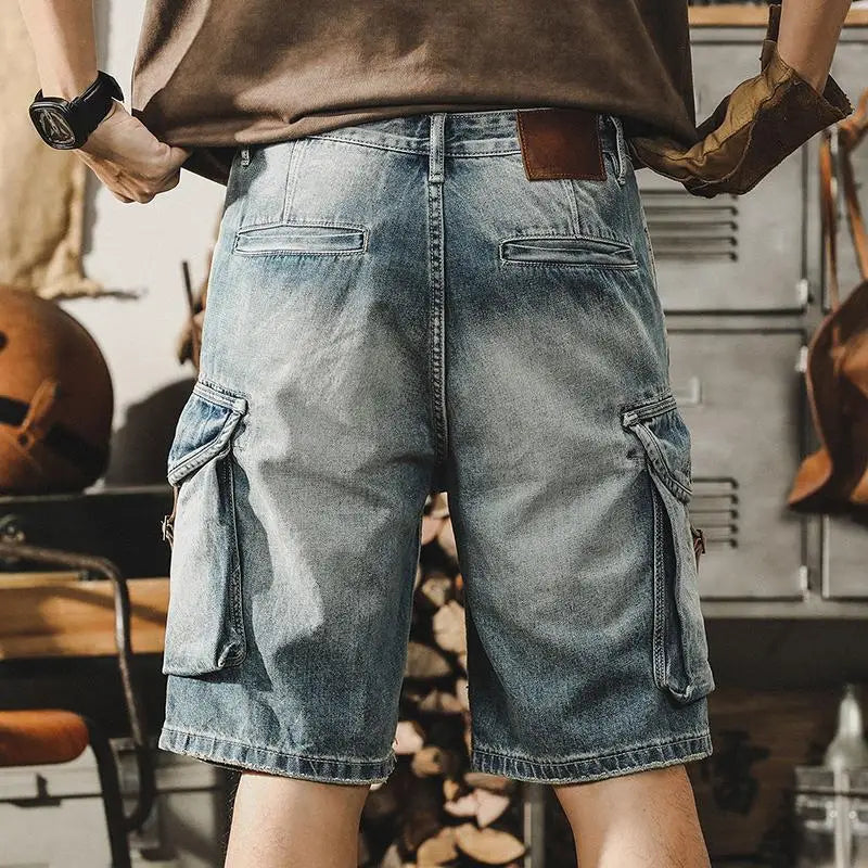 Heren Denim-Cargo-Bermuda in Retro Motorstijl – Ronex