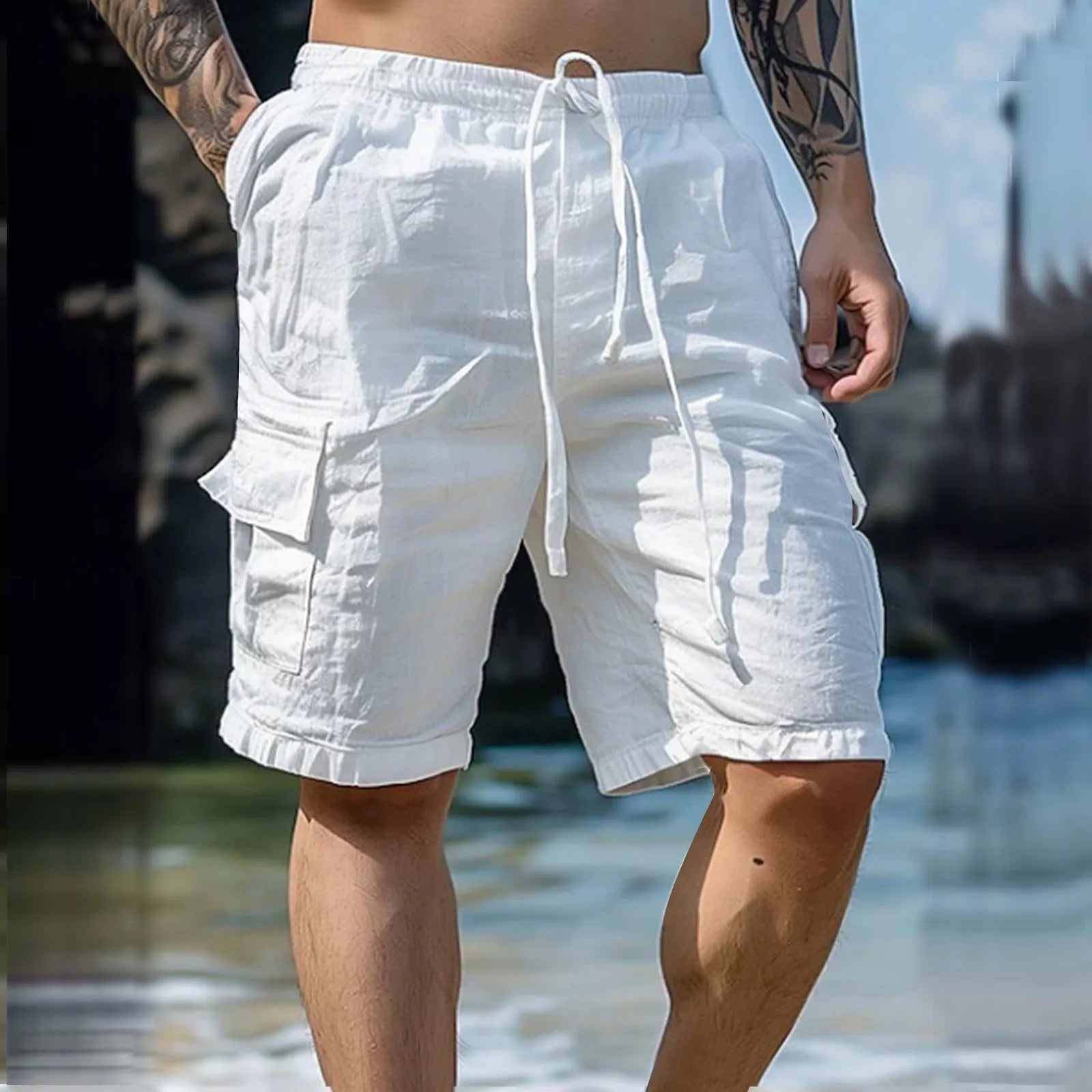 Luchtige Linnen Herenshorts met Wijde Pijpen en Koordsluiting - Silas