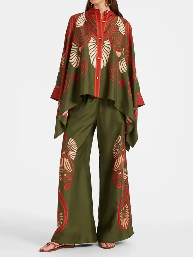 Tweedelige Dames Linnen Streetwear-Set met Ethno-Print – Samira