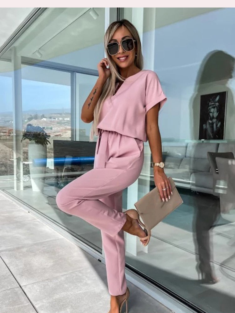 Jumpsuit met Korte Mouwen en Ceintuur - Eliana