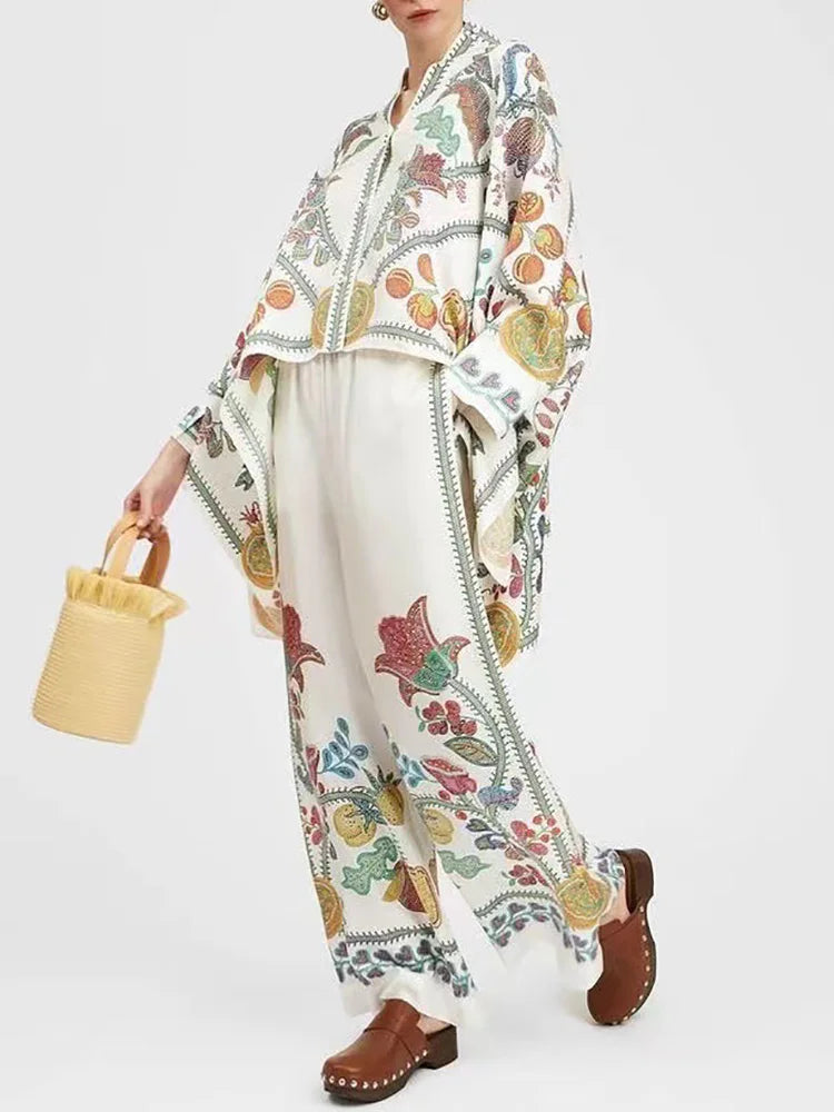 Tweedelige Dames Linnen Streetwear-Set met Ethno-Print – Samira