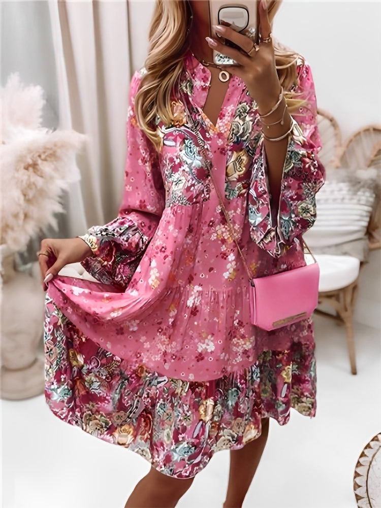 Bloemenprint Midi Jurk Met Lange Mouwen En Knoopsluiting – Amelise