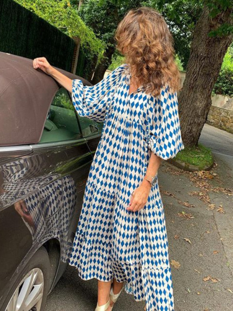 Bedrukte Maxi Jurk met Tailleband – Aurelia