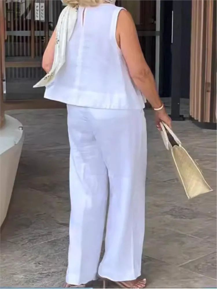 Tweedelige Dames Linnen Zomerset met Mouwloze Blouse – Maelis